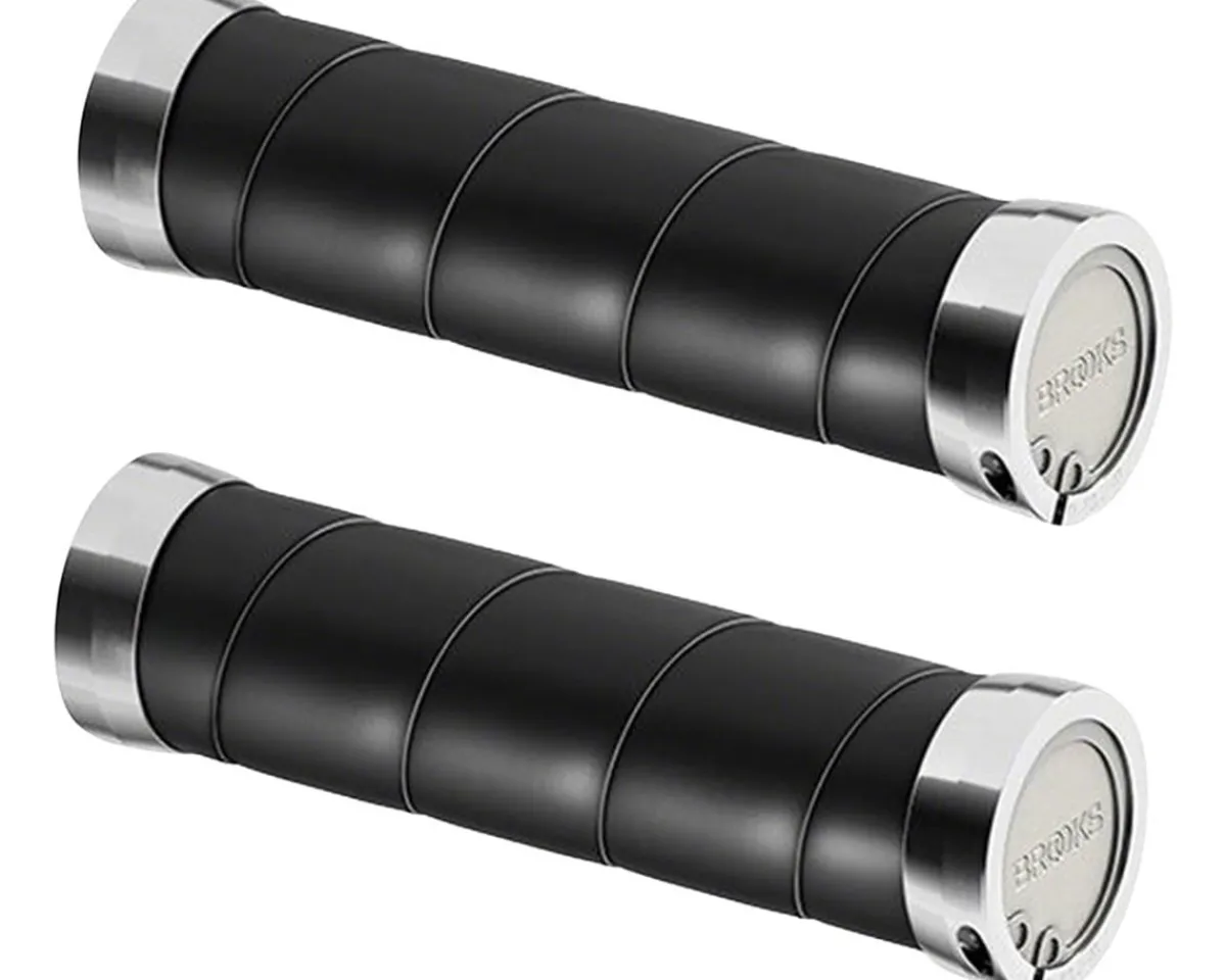 Brooks Grips & Handlebar Tape|Slender Leather Grips (Black) (130mm Length)