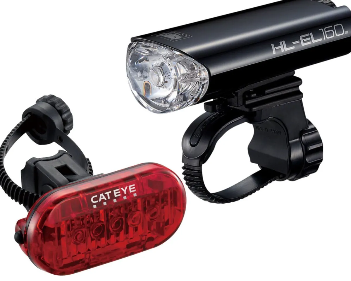 CatEye Bike Lights|HL-EL160/Omni 5 Headlight/Taillight Set (Black) (AA/AAA Batteries)