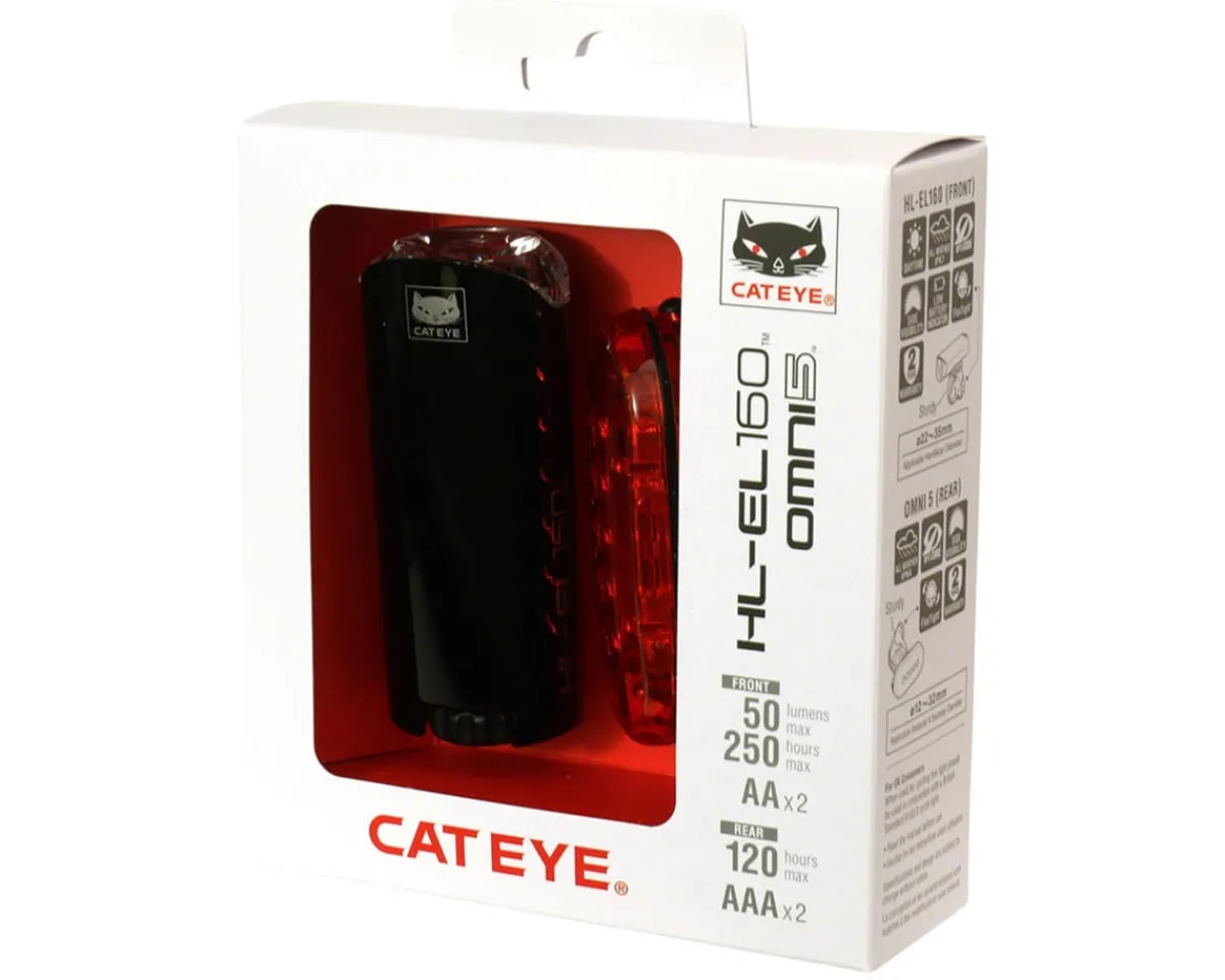 CatEye Bike Lights|HL-EL160/Omni 5 Headlight/Taillight Set (Black) (AA/AAA Batteries)