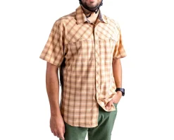 Club Ride Apparel Casual Clothing|Jerseys|Quest Super Stretch Plaid Short Sleeve Shirt (Desert Sunset) (S)