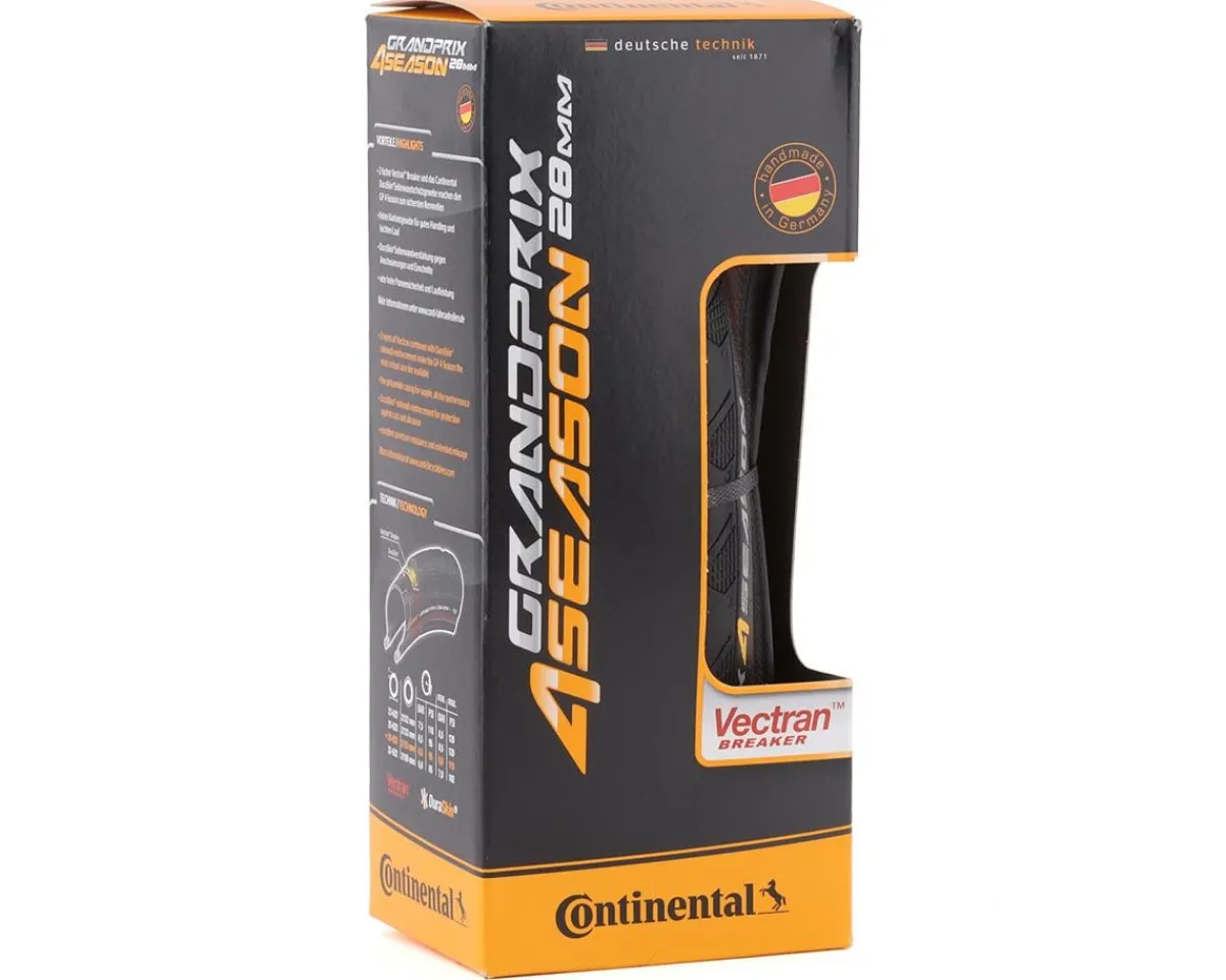 Continental Tires|Holiday Shopping|Grand Prix 4-Season Road Tire (Black/Duraskin) (700c) (28mm) (Folding) (MaxGrip Silica/Vectran Breaker)