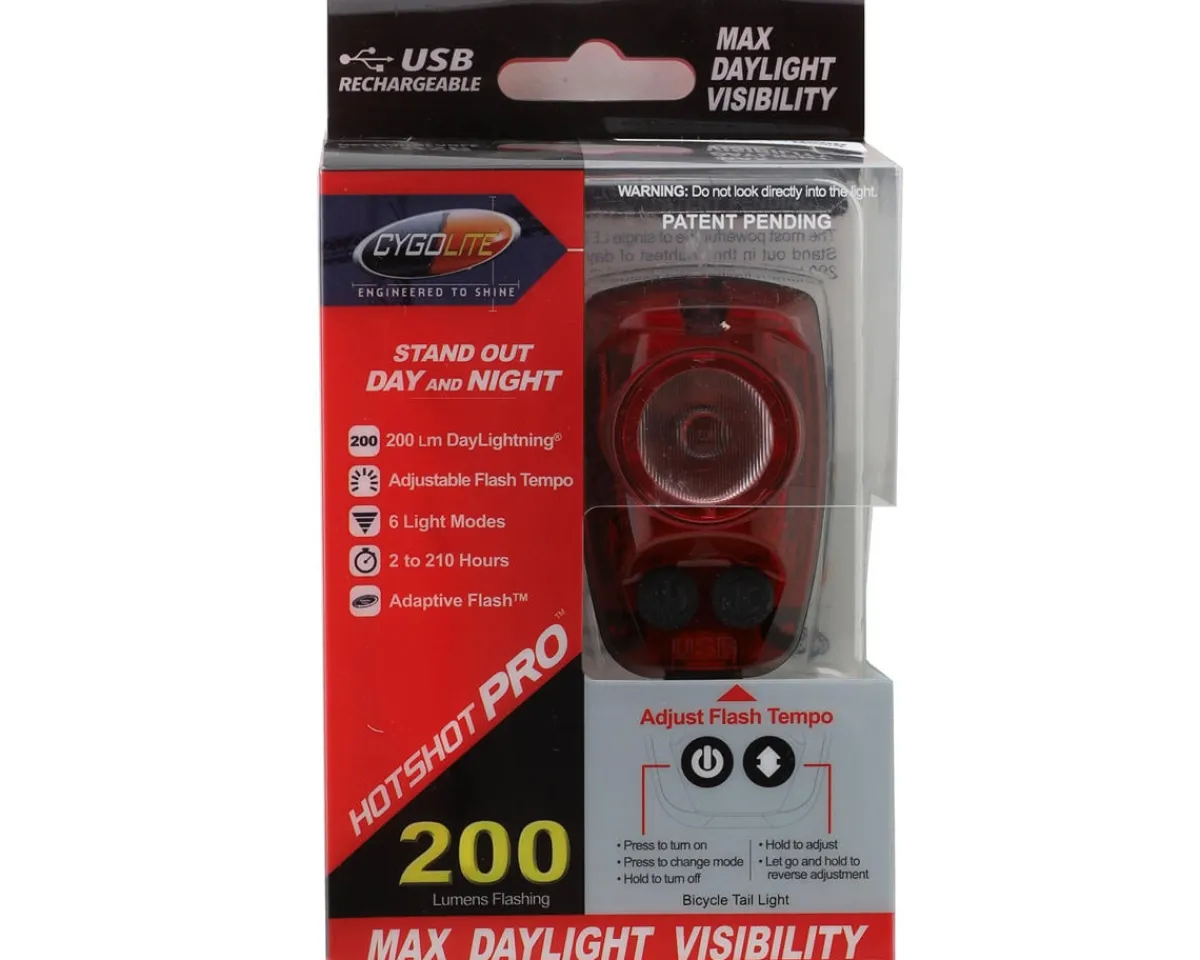 Cygolite Bike Lights|Hotshot Pro 200 USB Rechargeable Tail Light (Red) (200 Lumens)