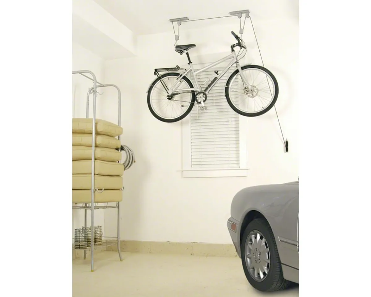 Delta Vehicle Bike Racks|Deluxe Bike Ceiling Hoist Storage Rack (Silver) (1 Bike) (w/ Kayak/Canoe Strapping)