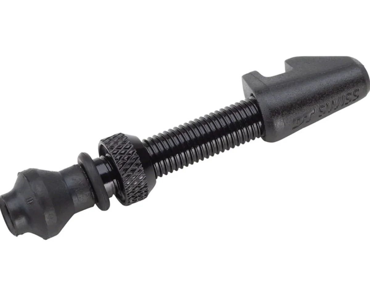 DT Swiss Tubeless Tire Tools|Tubeless Accessories|Aluminum Tubeless Presta Valve (Black) (Single) (40mm) (w/ Cylindrical Rim Nut)