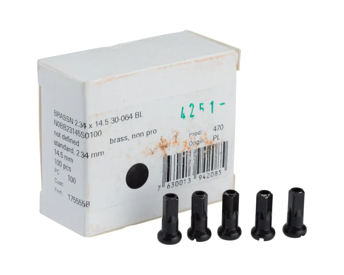 DT Swiss Wheels & Parts|Brass Spoke Nipples (Black) (2.34 x 14.5mm) (Box of 100)