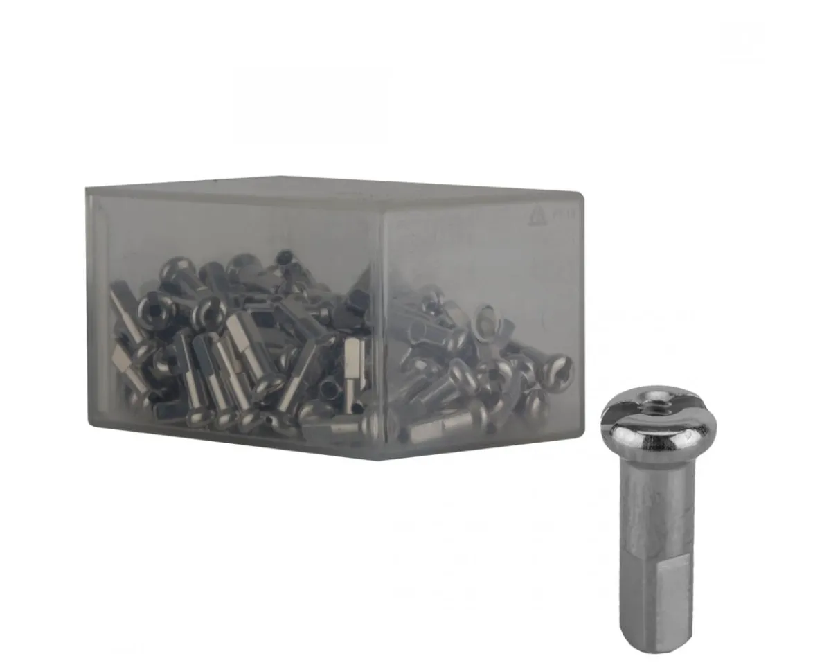 DT Swiss Wheels & Parts|Brass Spoke Nipples (Silver) (2.0 x 14mm) (Box of 100)