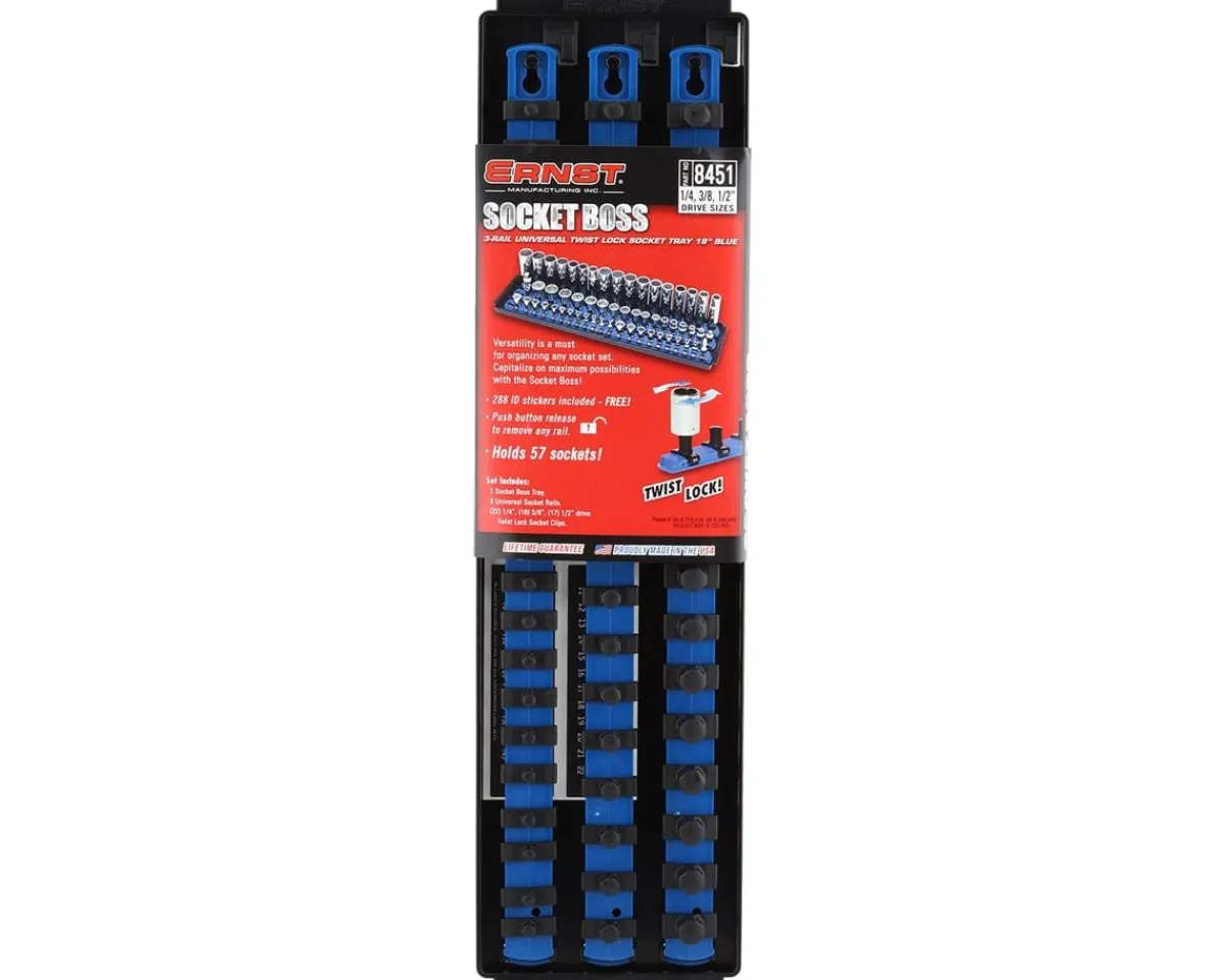 Ernst Manufacturing Tools|18" 3 Rail Twist Lock Socket Boss (Blue) (1/4, 3/8 & 1/2")