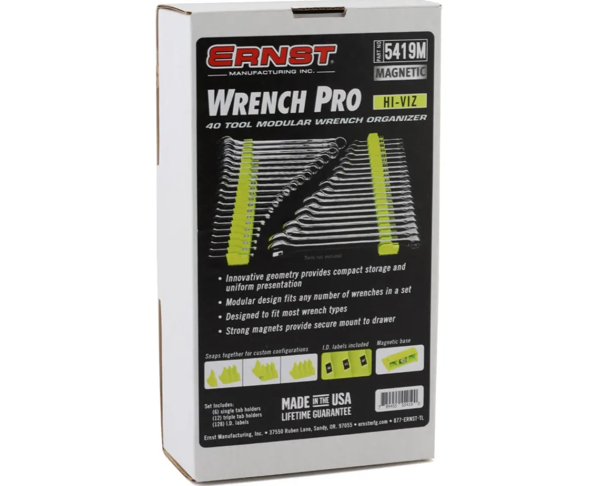 Ernst Manufacturing Tools|40 Tool Magnetic Pro Wrench Organizer (HI-VIZ)