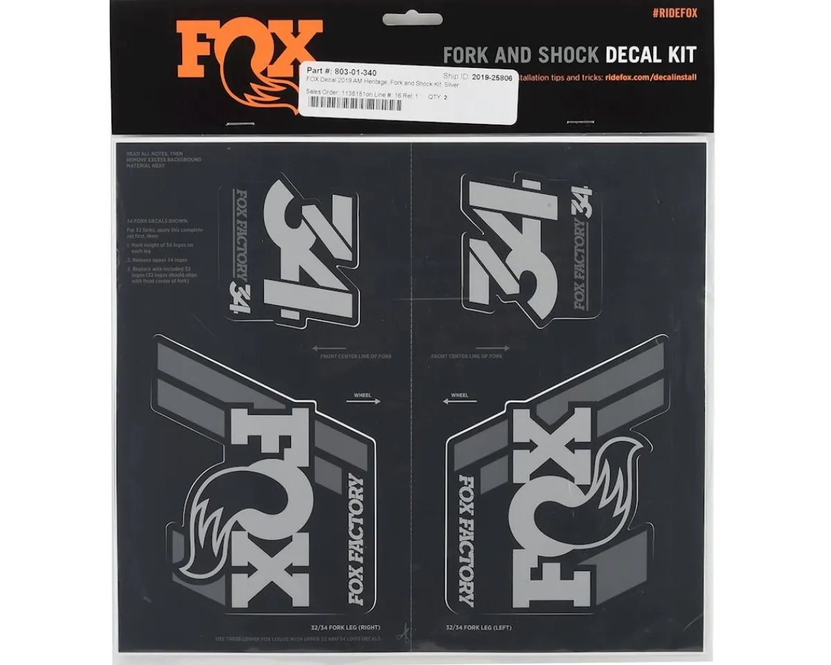 Fox Suspension Suspension|Heritage Decal Kit for Forks & Shocks (Silver) (All Models Except Step Casts)