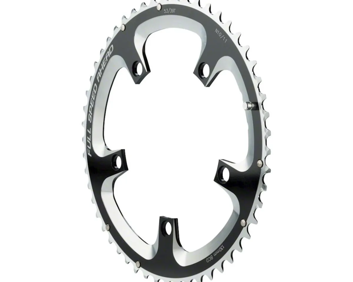 Full Speed Ahead Chainrings & Accessories|Super Road Chainrings (Black/Silver) (2 x 10/11 Speed) (Outer) (130mm BCD) (53T)
