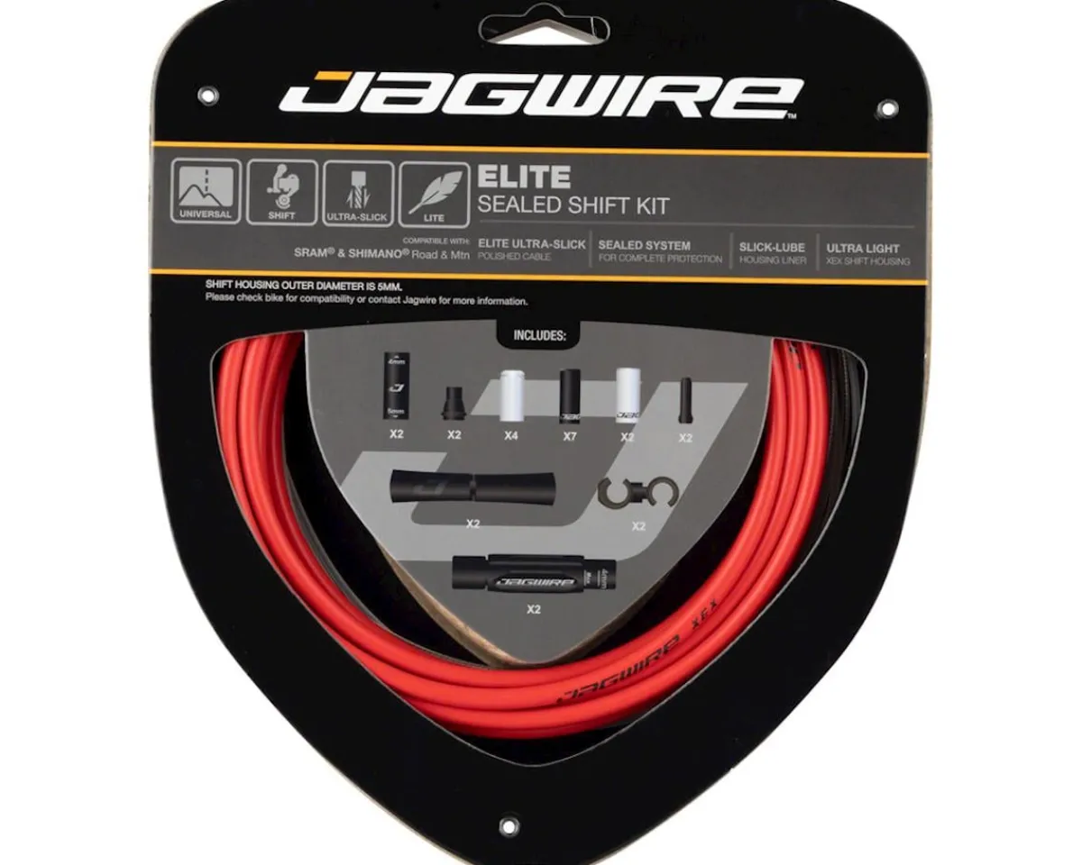 Jagwire Cables & Housing|2x Elite Sealed Shift Cable Kit (Red) (1.1mm) (2300mm) (Cables, Liners, & Housing)