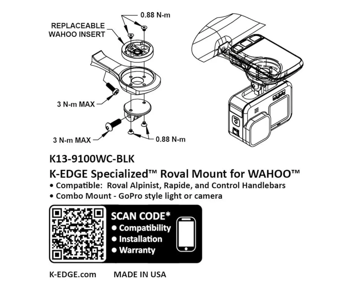 K-Edge Mounts & Handlebar Accessories|Computer Combo Mount (Black) (Specialized Roval) (Wahoo Insert)