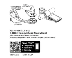K-Edge Bike Computers|Mounts & Handlebar Accessories|Hammerhead Karoo Max XL Mount (Black Anodized) (31.8mm)