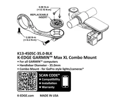 K-Edge Bike Computers|Mounts & Handlebar Accessories|35mm Max XL Combo Mount (Black Anodized) (w/ GoPro-Style Mount) (Garmin Insert)