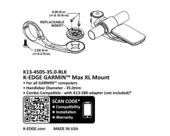 K-Edge Bike Computers|Mounts & Handlebar Accessories|35mm Max XL Mount (Black Anodized) (Garmin Insert)