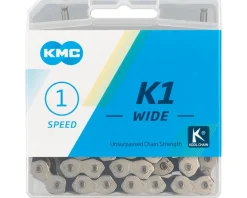 KMC Chains & Accessories|K1 Wide Chain (Silver/Black) (Single Speed) (112 Links) (1/8")