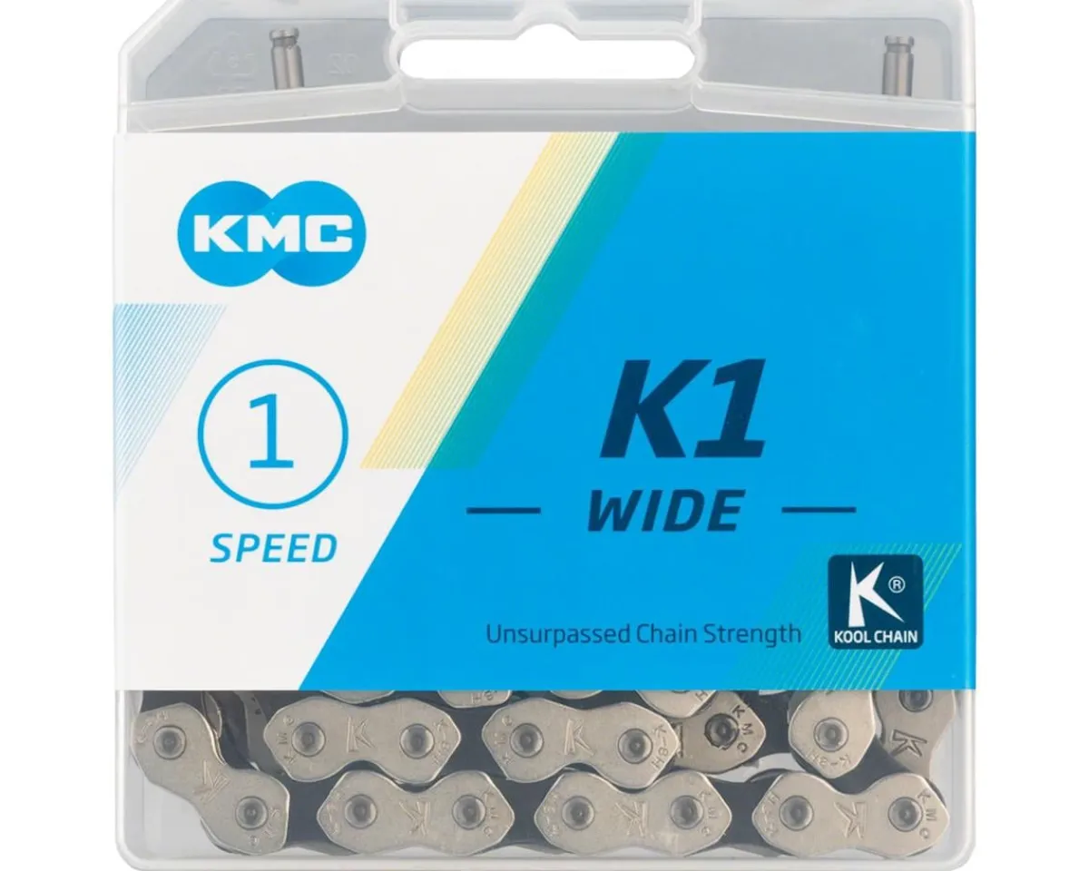 KMC Chains & Accessories|K1 Wide Chain (Silver/Black) (Single Speed) (112 Links) (1/8")