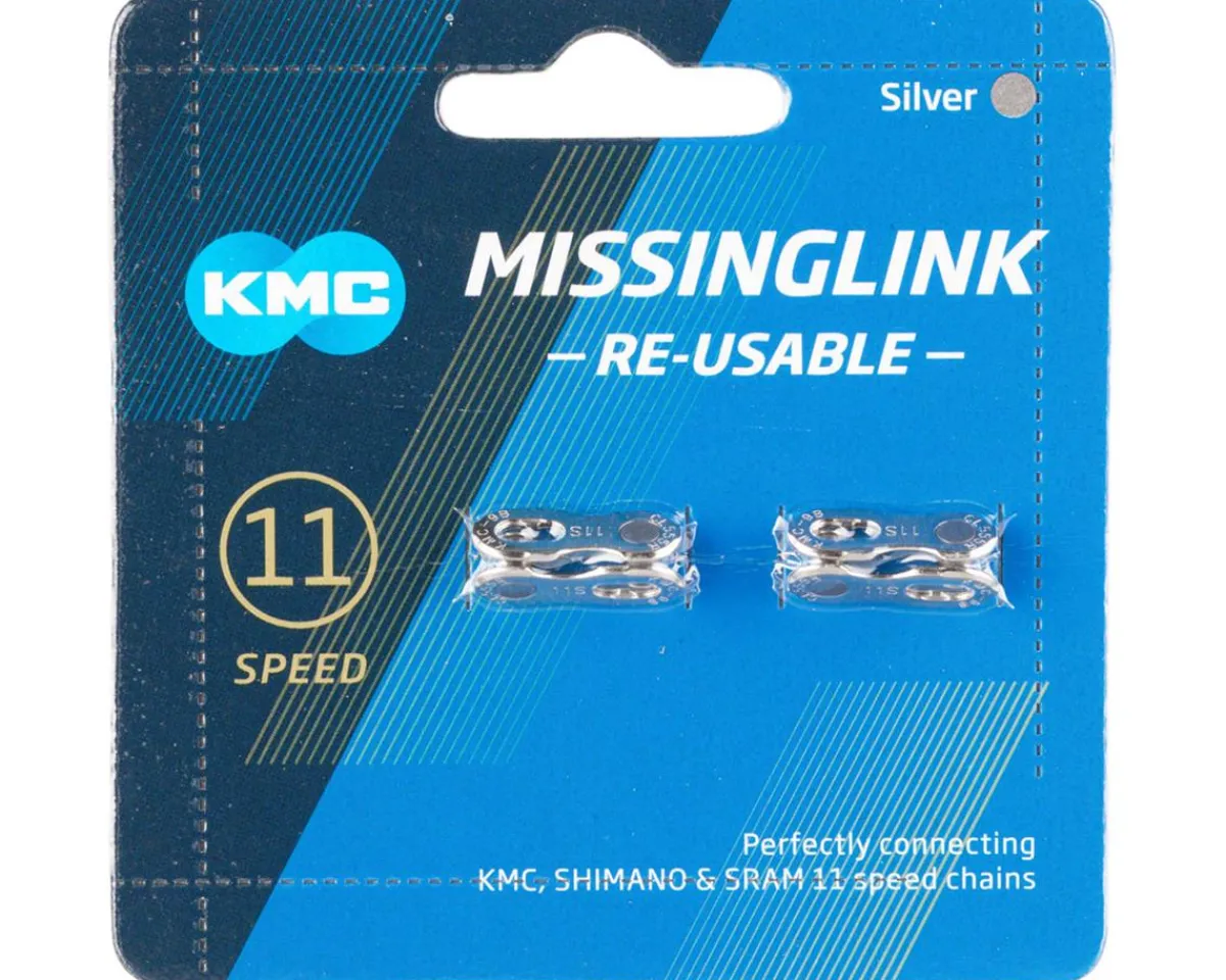 KMC Chains & Accessories|Reusable Missing Link Chain Link (Silver) (11 Speed) (2 Pairs)