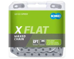 KMC Chains & Accessories|X-Flat EPT Waxed Chain (Silver) (12/13-Speed) (126 Links) (Compatible w/SRAM T-Type & AXS Systems)