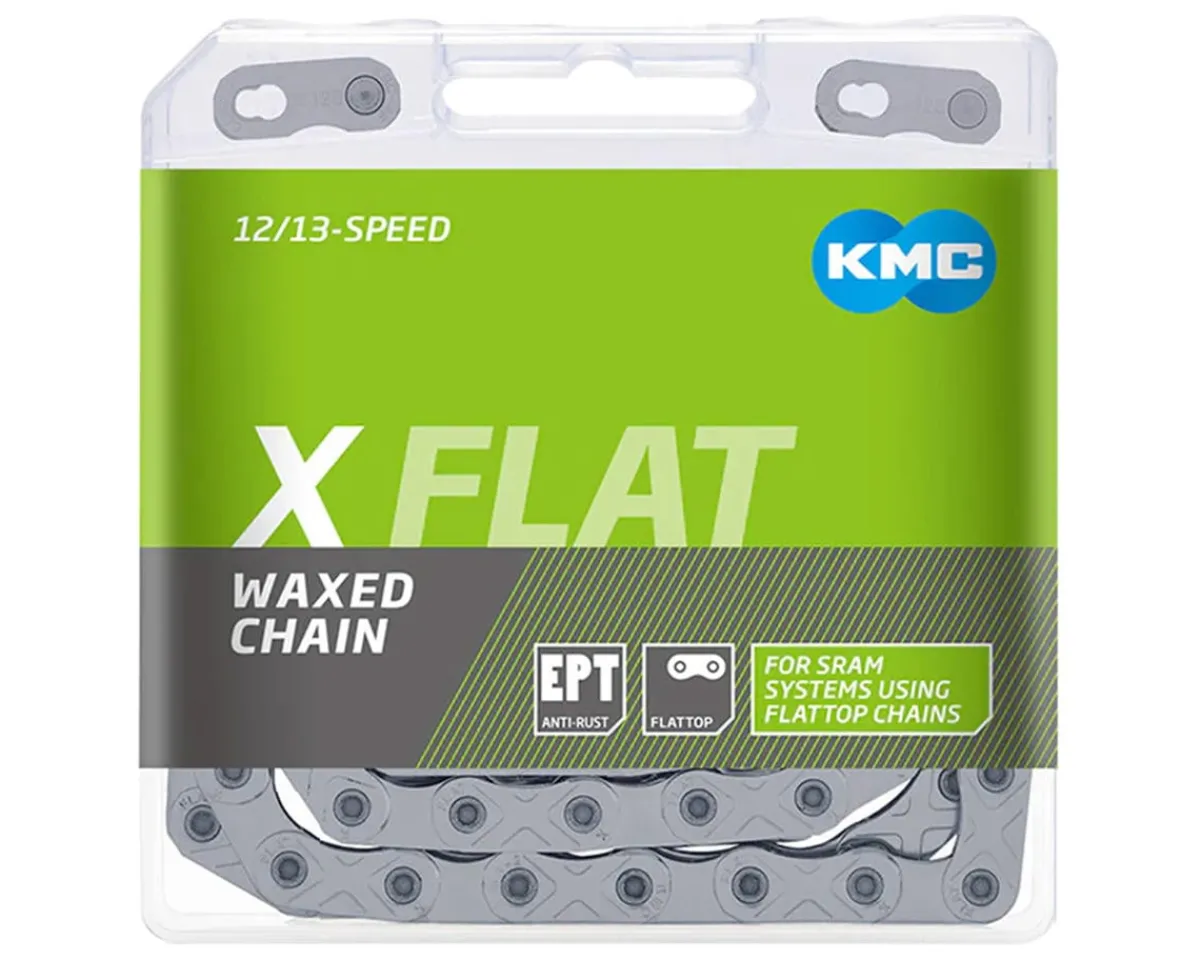 KMC Chains & Accessories|X-Flat EPT Waxed Chain (Silver) (12/13-Speed) (126 Links) (Compatible w/SRAM T-Type & AXS Systems)