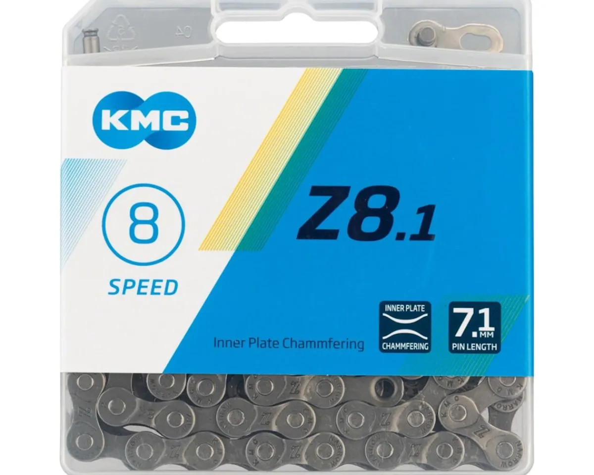 KMC Chains & Accessories|Z8.1 Nickle-Plated Chain (Silver/Grey) (6-8 Speed) (116 Links) (Shimano IG)