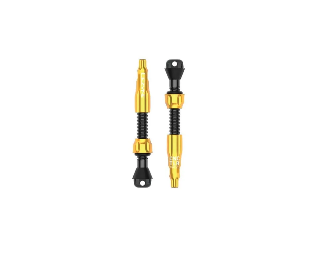 Lezyne Tubeless Tire Tools|Tubeless Accessories|CNC Tubeless Ready Presta Valves Pro (Gold) (Pair) (44mm)