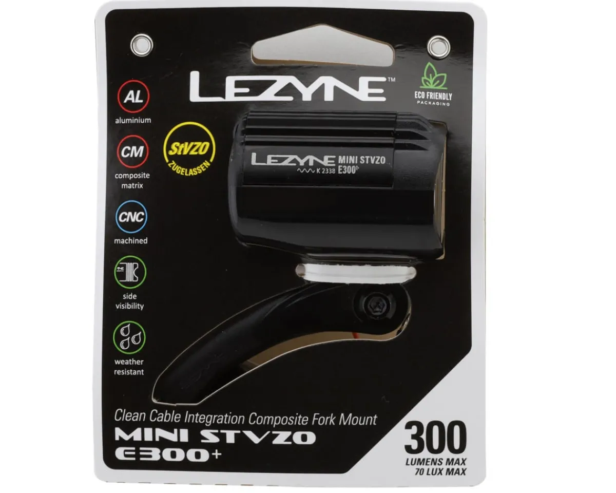 Lezyne E-Bike Parts|Bike Lights|E-Bike Mini STVZO E300+ Headlight (Black)