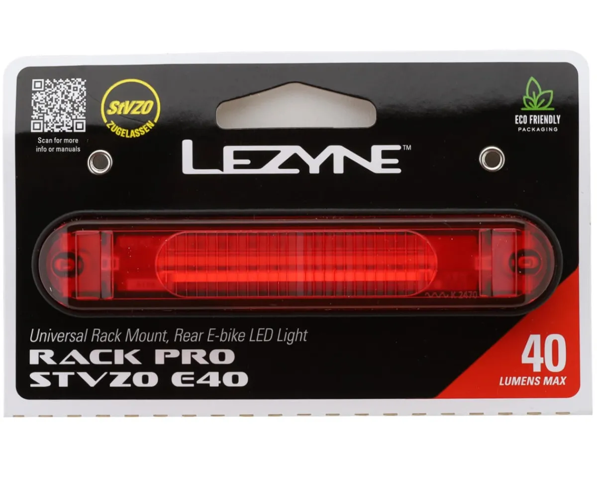 Lezyne E-Bike Parts|Bike Lights|E-Bike Rack PRO STVZO Tail Light (Black) (40 Lumens)