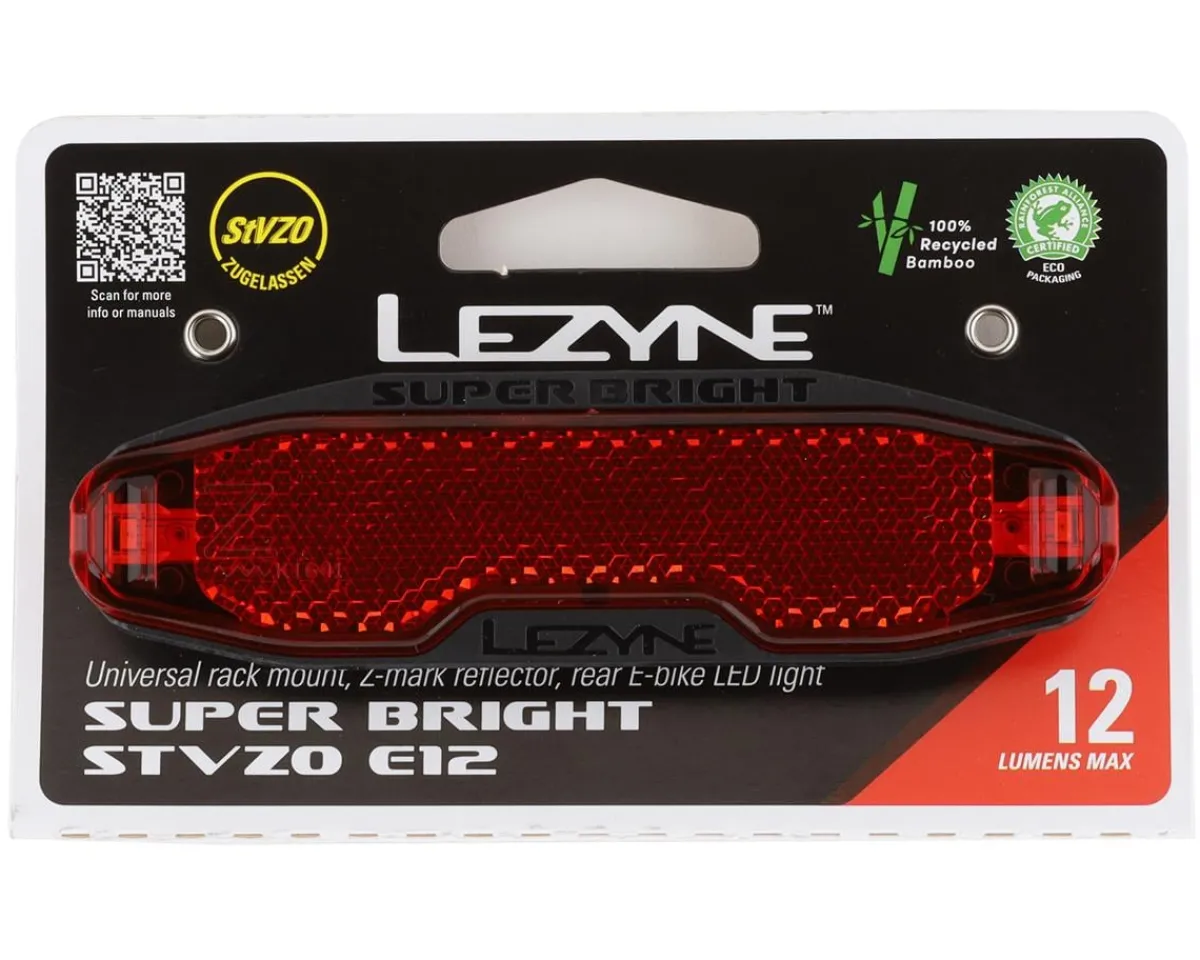 Lezyne E-Bike Parts|Bike Lights|E-Bike Super Bright STVZO E12 Tail Light (Black) (12 Lumens)