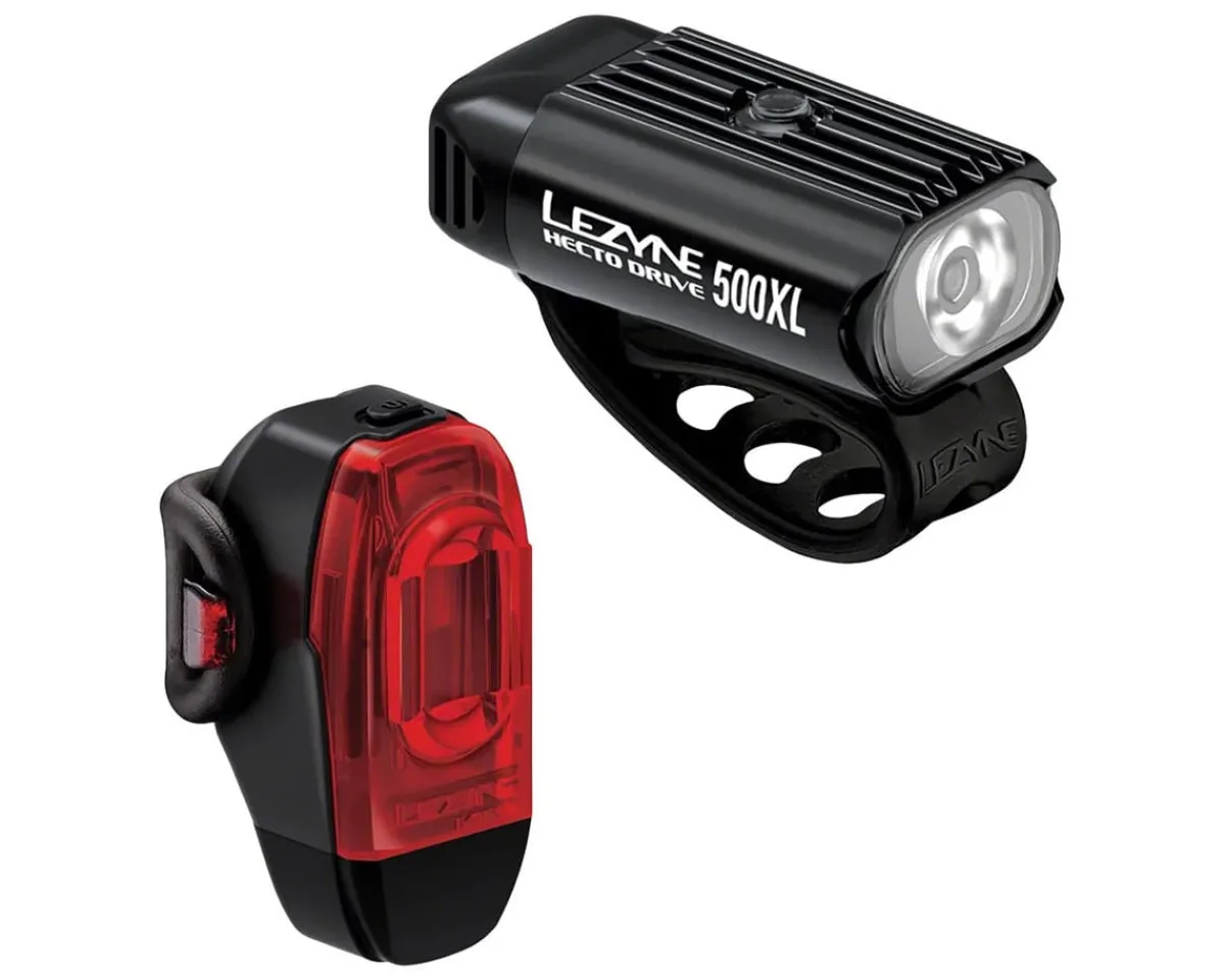 Lezyne Bike Lights|Hecto Drive 500XL/KTV DRIVE+ Headlight & Tail Light Set (Black) (500/40 Lumens)