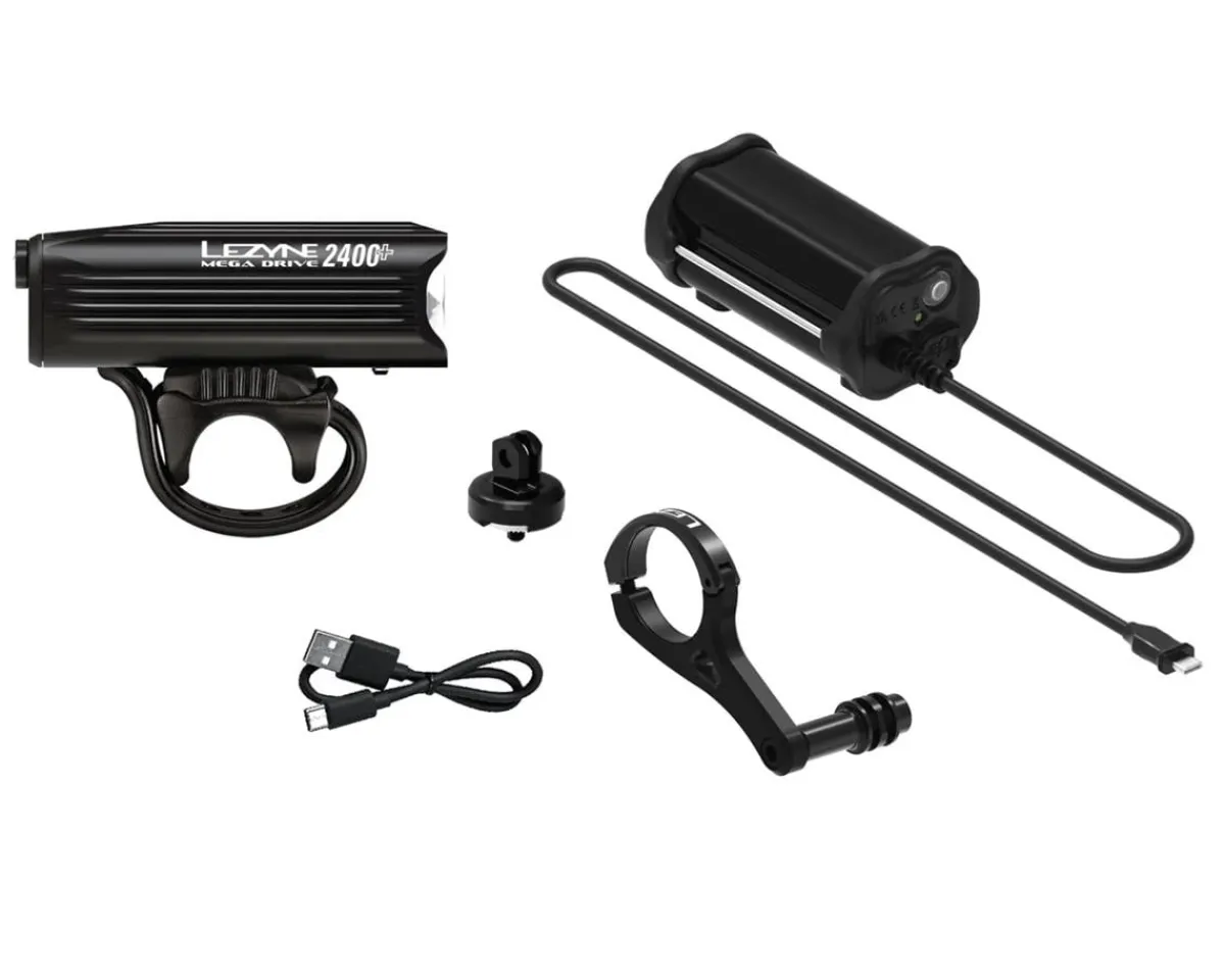 Lezyne Bike Lights|Mega Drive 2400+ Headlight W/ Loaded Kit (Black) (2400 Lumens)