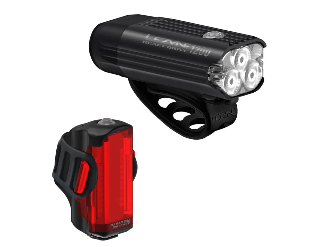 Lezyne Bike Computers|Bike Lights|React Drive Headlight/Radar Drive Tail Light Set (Matte Black) (1200/300 Lumens)