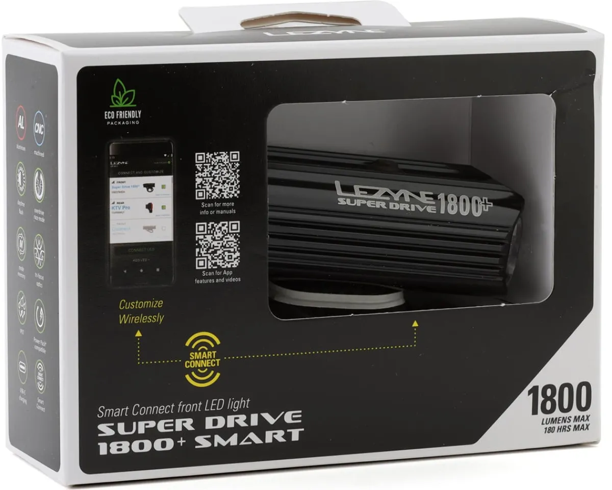 Lezyne Bike Lights|Super Drive 1800+ Smart Headlight (Black) (1800 Lumens)