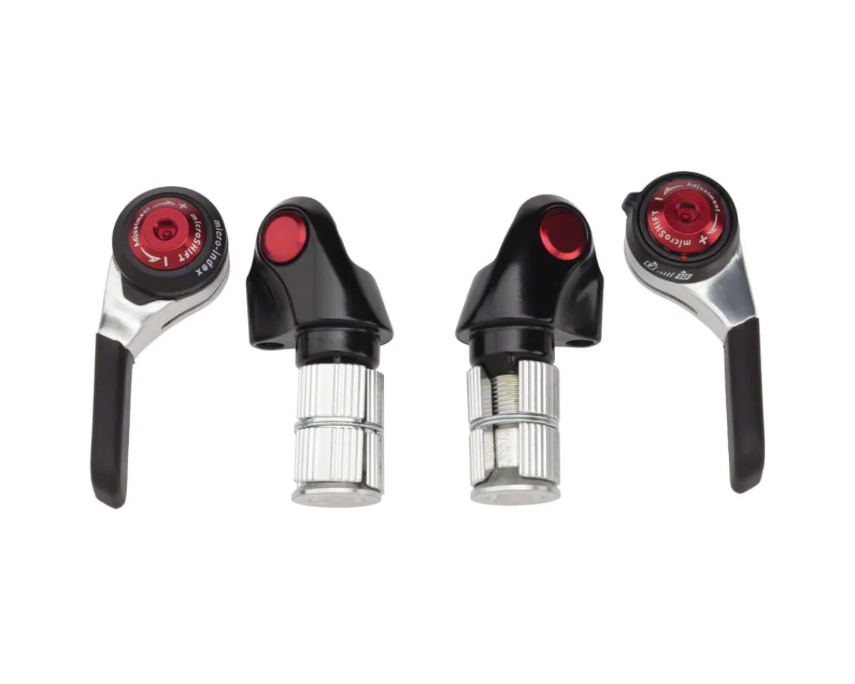 Microshift Shifters|Road Bar End Shifters (Silver/Red) (Pair) (2/3 x 10 Speed) (Shimano Compatible)