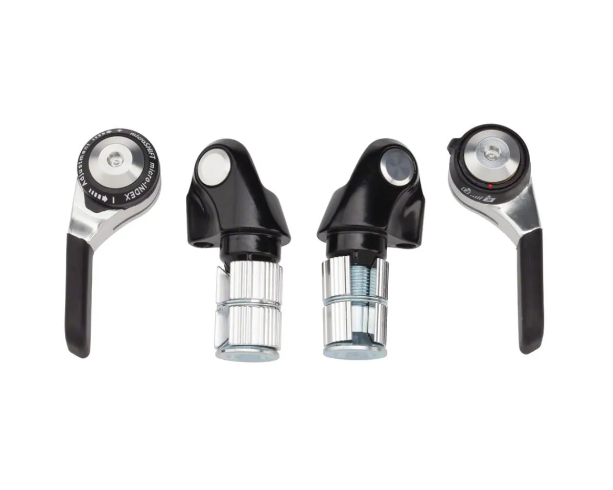 Microshift Shifters|Road/Mountain Bar End Shifters (Silver/Black) (Pair) (2/3 x 9 Speed) (Shimano Compatible)