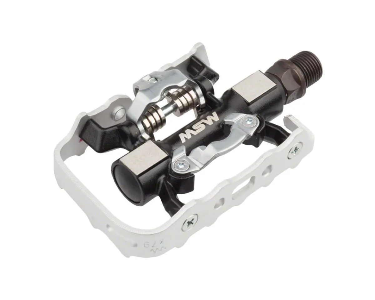 MSW Pedals & Cleats|CP-100 Single Side Clipless Pedals (Silver/Black) (w/ Platform)
