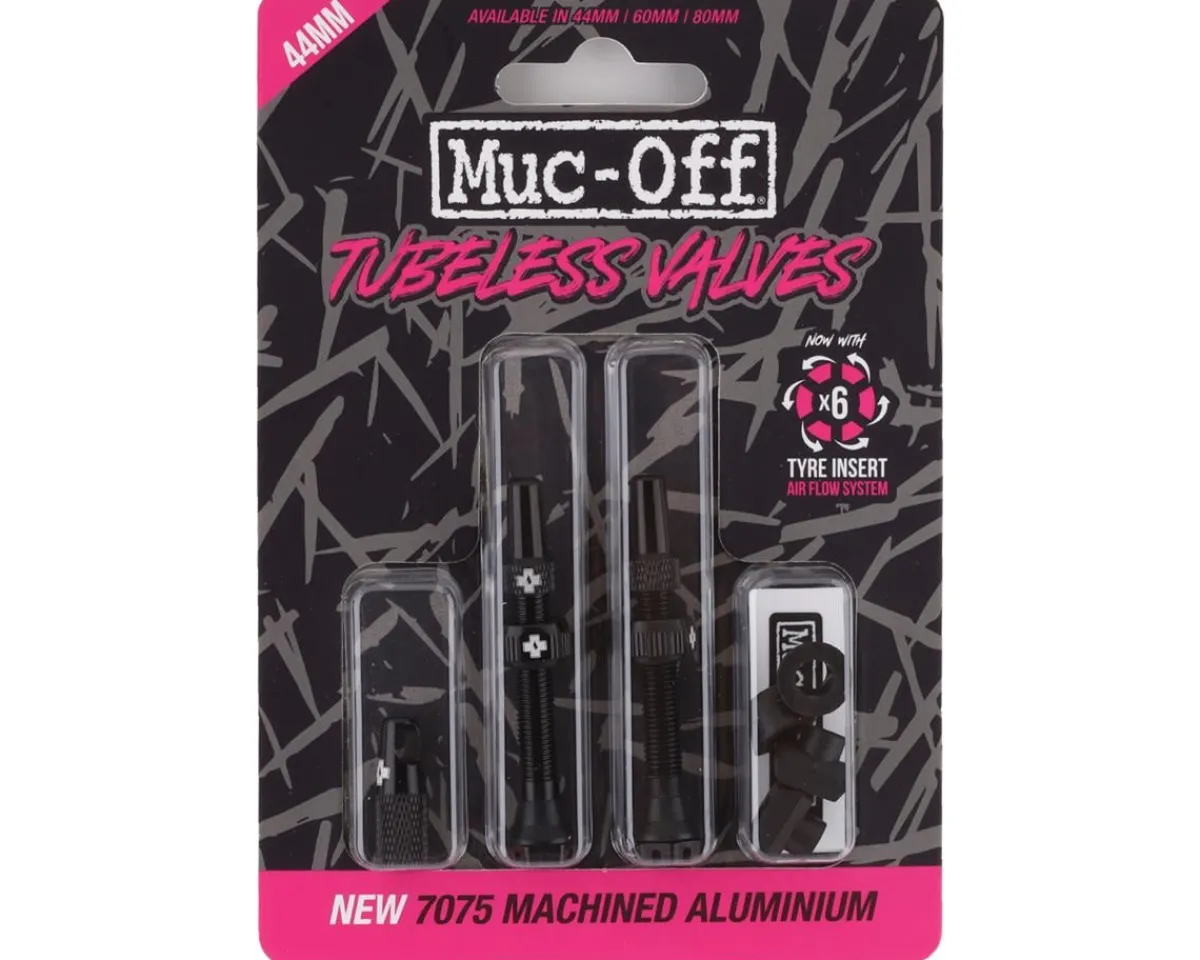 Muc-Off Tubeless Tire Tools|Tubeless Accessories|V2 Tubeless Presta Valves (Black) (Pair) (44mm)