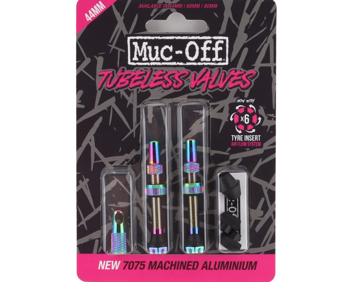 Muc-Off Tubeless Tire Tools|Tubeless Accessories|V2 Tubeless Presta Valves (Iridescent) (Pair) (44mm)