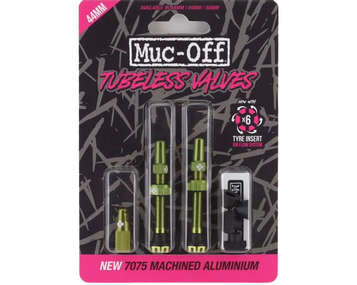 Muc-Off Tubeless Tire Tools|Tubeless Accessories|V2 Tubeless Presta Valves (Green) (Pair) (44mm)