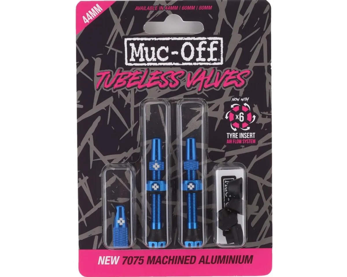Muc-Off Tubeless Tire Tools|Tubeless Accessories|V2 Tubeless Presta Valves (Blue) (Pair) (44mm)