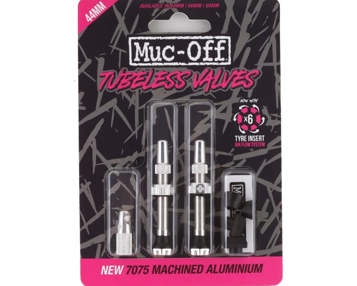 Muc-Off Tubeless Tire Tools|Tubeless Accessories|V2 Tubeless Presta Valves (Silver) (Pair) (44mm)