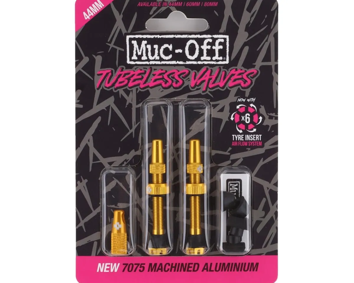 Muc-Off Tubeless Tire Tools|Tubeless Accessories|V2 Tubeless Presta Valves (Gold) (Pair) (44mm)
