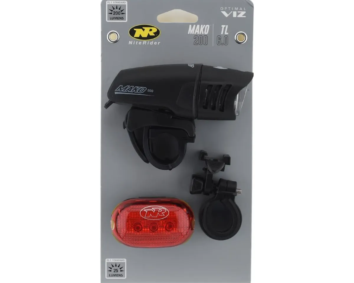 NiteRider Bike Lights|Mako 200/TL6.0 Headlight & Tail Light Set (Black) (200/25 Lumens)