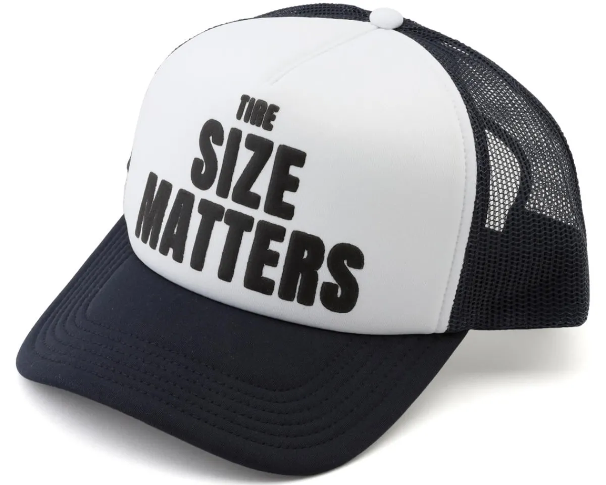 Performance Casual Clothing|Bicycle Tire Size Matters Hat (Navy/White) (Universal Adult)