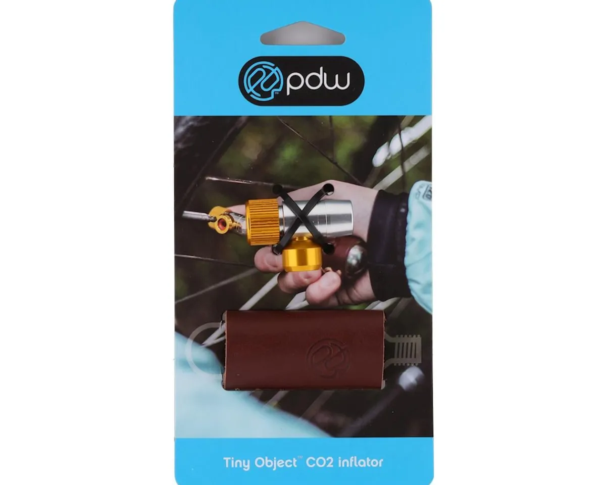 Portland Design Works Pumps & Co2|Pumps & Co2|Tiny Object CO2 Inflator (Silver/Gold) (w/ Leather Holder)