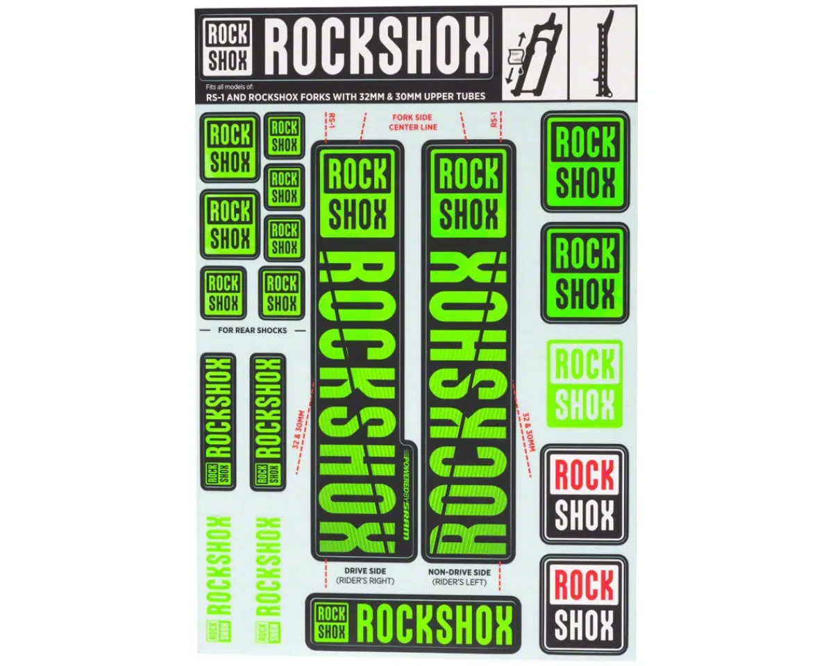 RockShox Suspension|Fork Decal Kit (Green) (For RS-1 and forks with 30/32mm Upper Tubes)