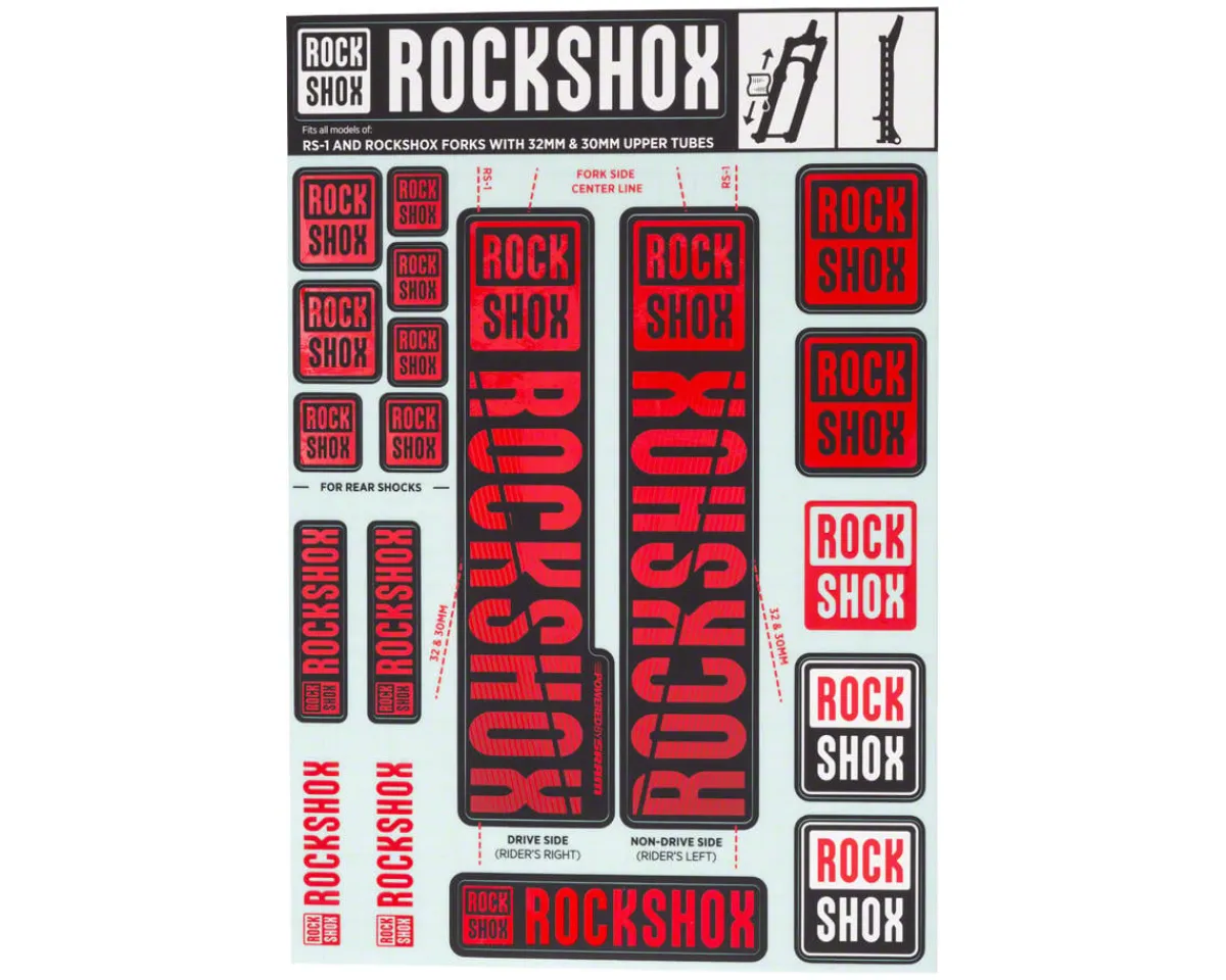 RockShox Suspension|Fork Decal Kit (Red) (For RS-1 and forks with 30/32mm Upper Tubes)