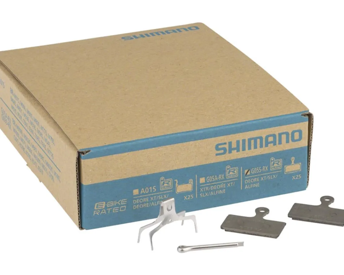 Shimano Brakes|Replacement Parts|G05S-RX Disc Brake Pad & Spring Bulk Pack (Resin Compound) (Stainless Steel Back Plate) (Box/25 Pair)