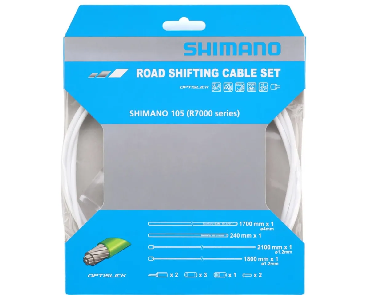 Shimano Replacement Parts|Cables & Housing|105 R7000 Road Optislick Derailleur Cable & Housing Set (White) (1.2mm) (1800/2100mm)