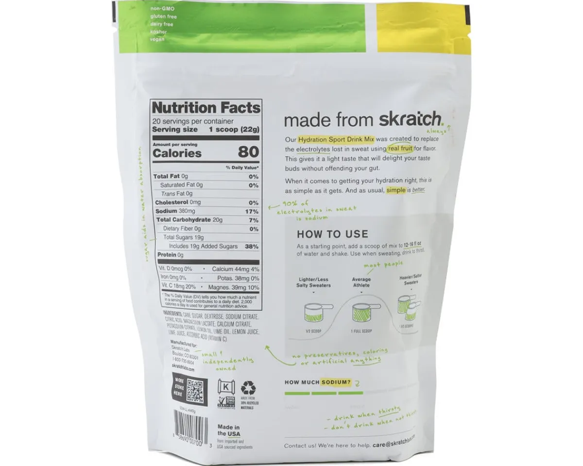 Skratch Labs Nutrition & Skin Care|Hydration Sport Drink Mix (Lemon Lime) (20 Serving Pouch)